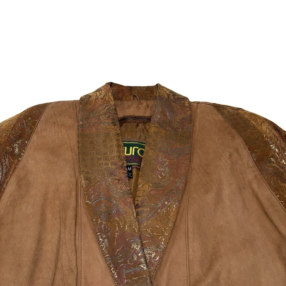 VTG Euro Mond Of California Leather Jacket Patchwork Mettalic Western Sz Medium‎
